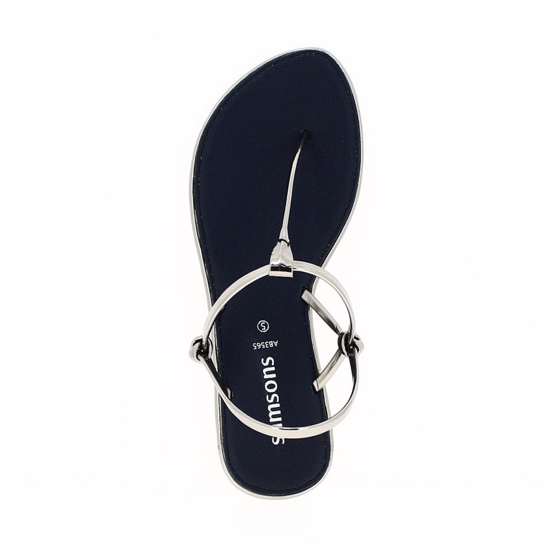 Samsons Women Casual T-strap Sandals Sliver