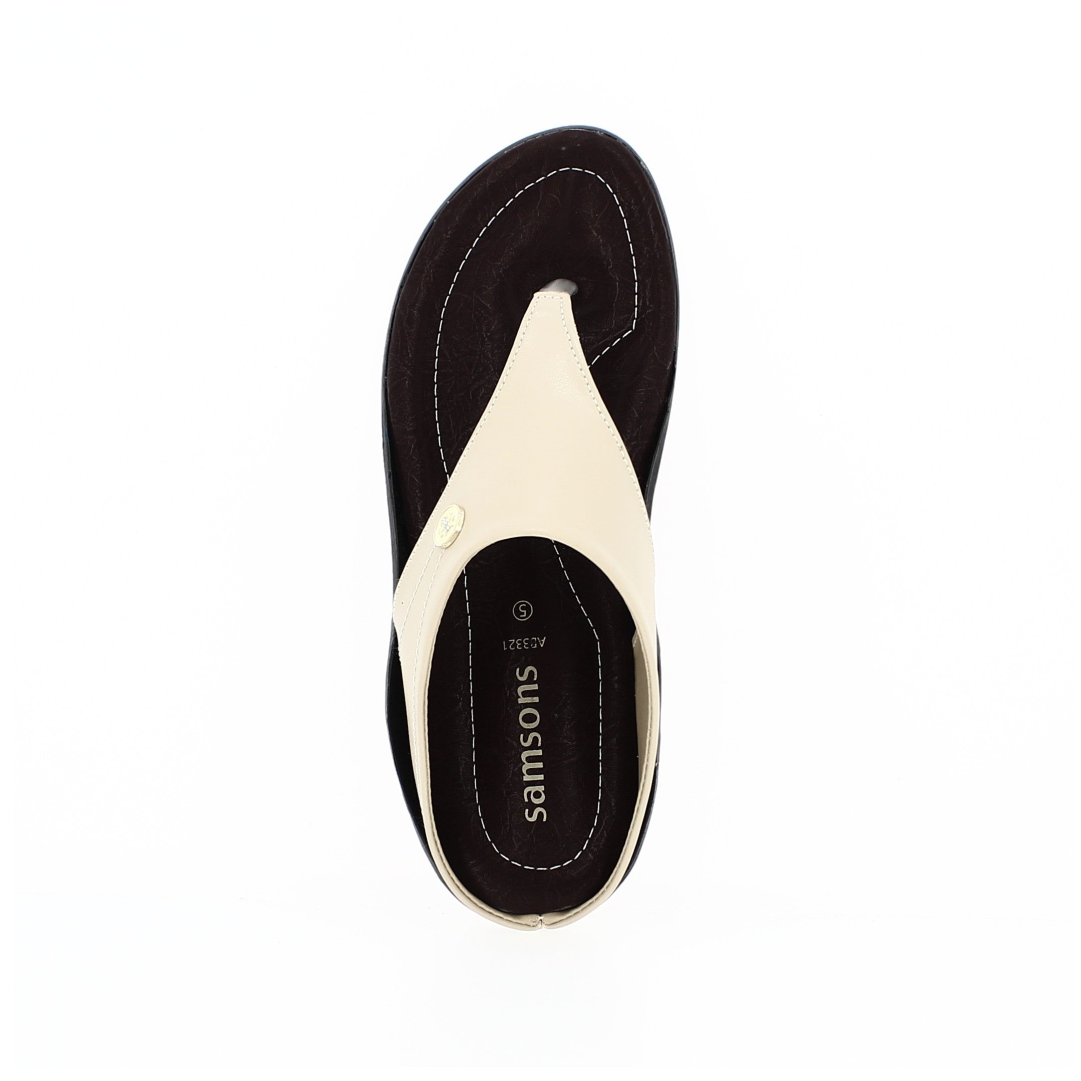 Samsons Women Casual T-Strap Slippers Beige