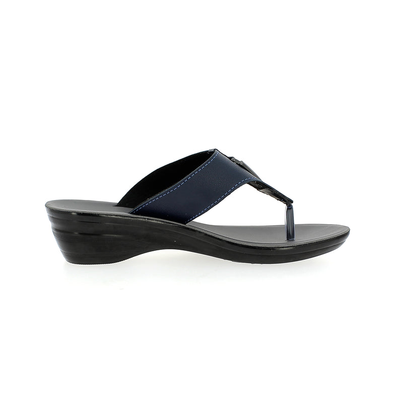 Samsons Women Casual T-Strap Slippers Blue