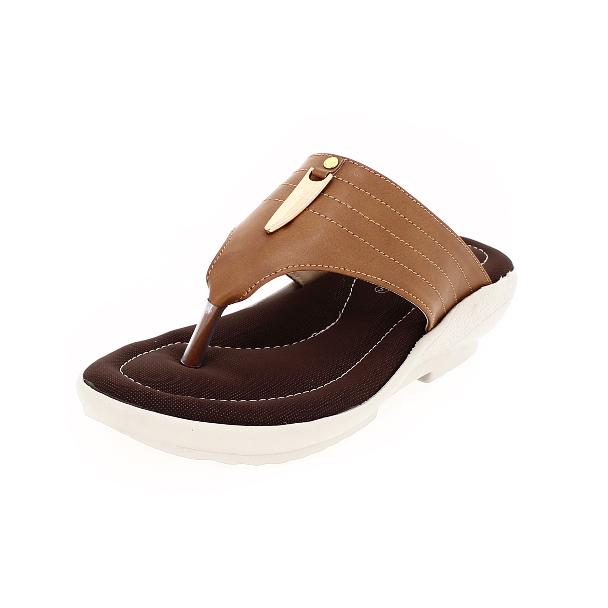 Samsons Women Casual T-Strap Slippers Brown