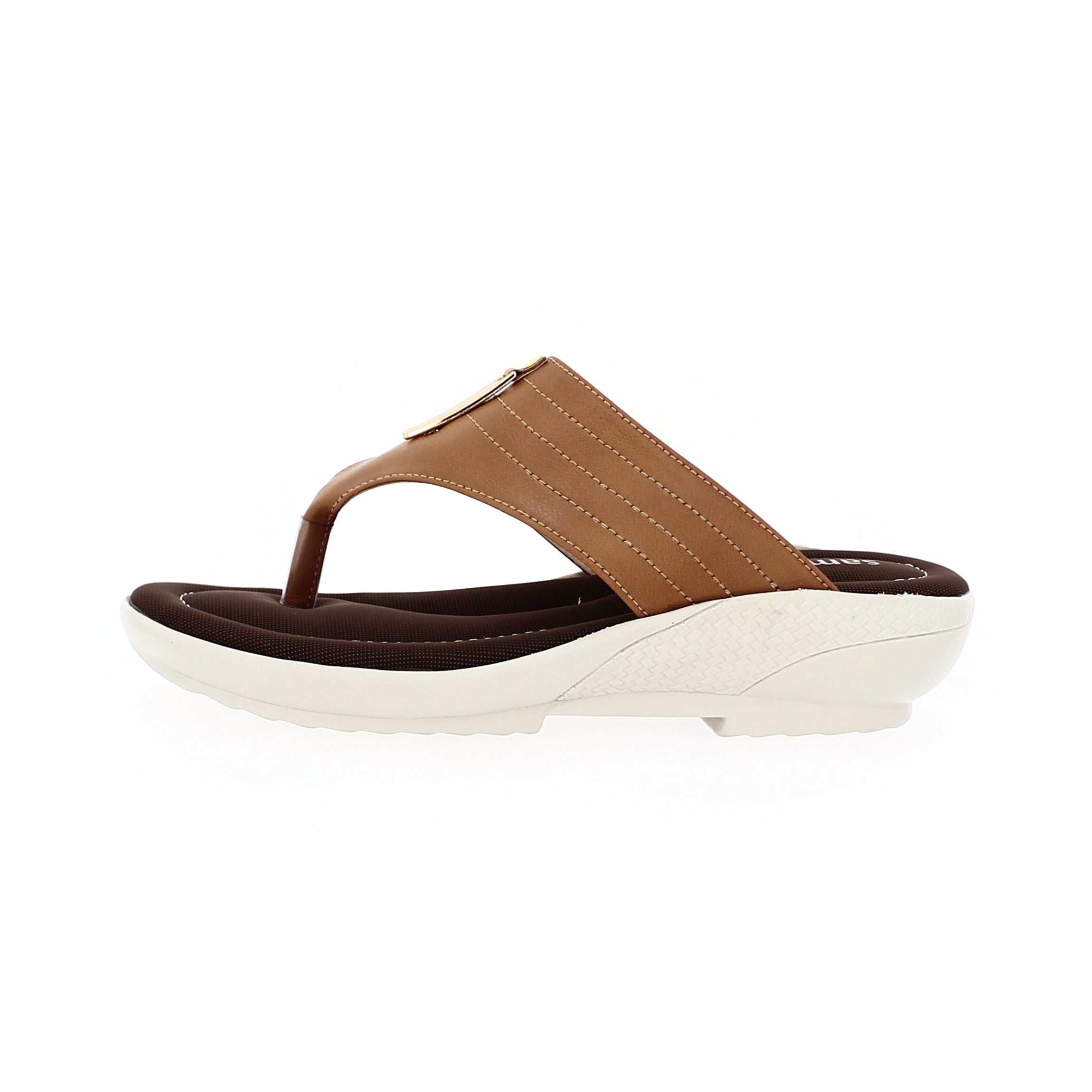 Samsons Women Casual T-Strap Slippers Brown