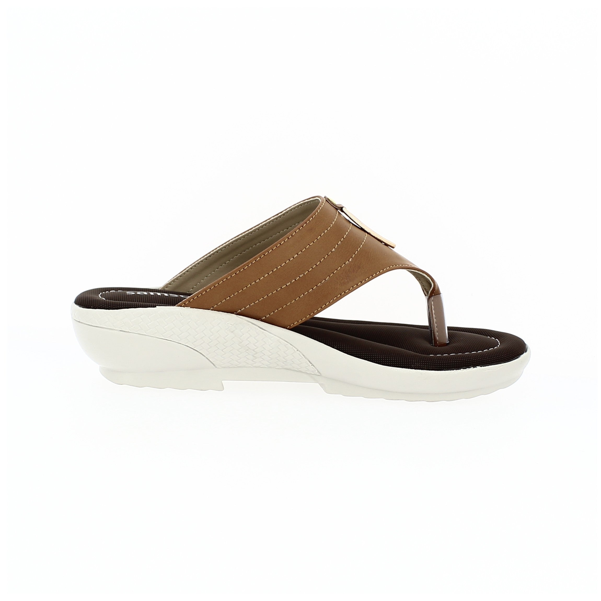 Samsons Women Casual T-Strap Slippers Brown