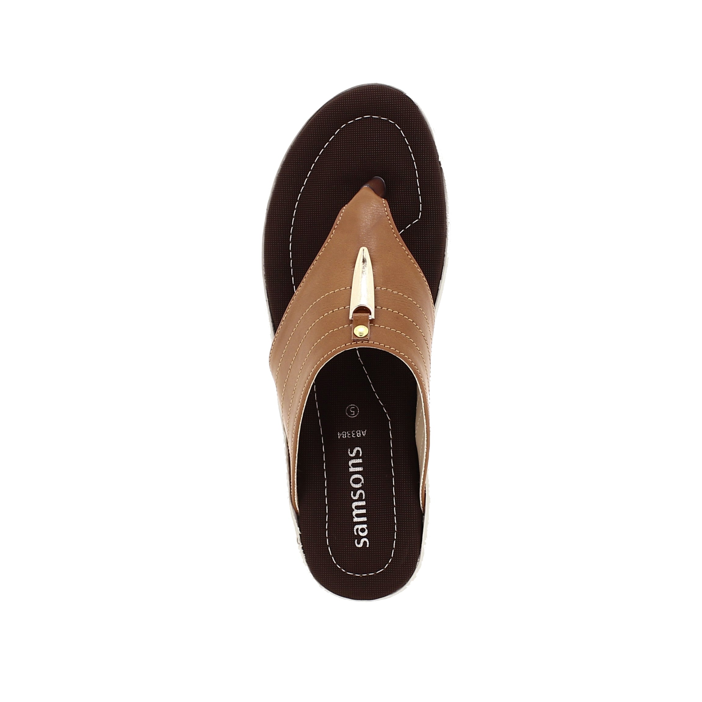 Samsons Women Casual T-Strap Slippers Brown