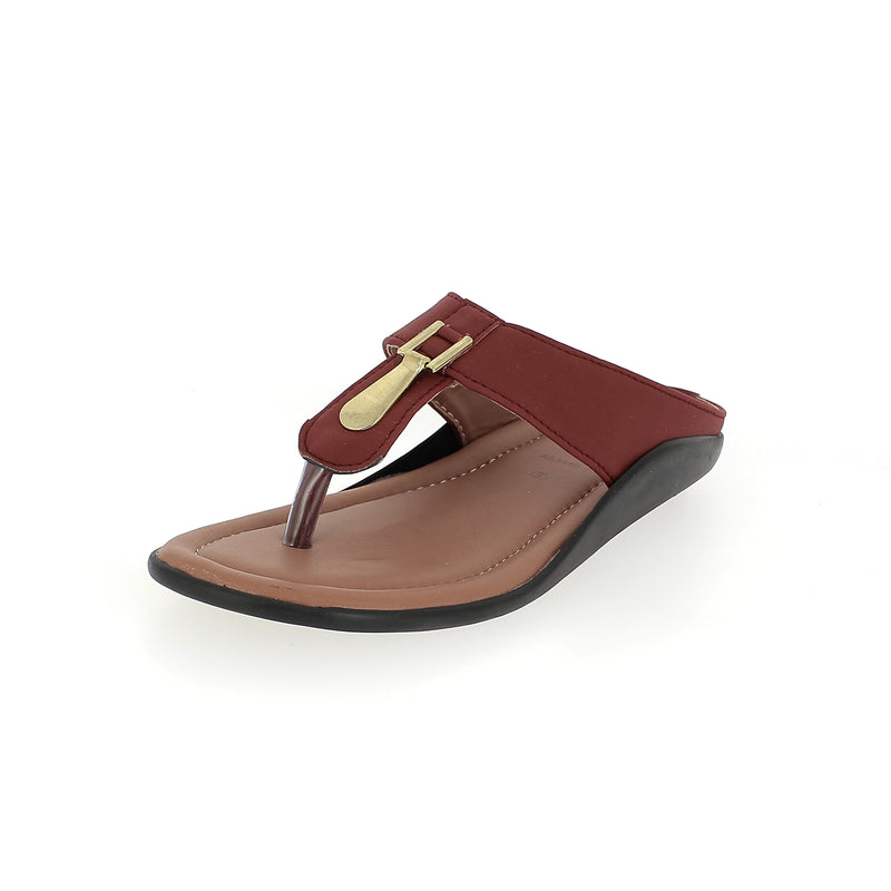 Samsons Women Casual T-Strap Slippers Maroon