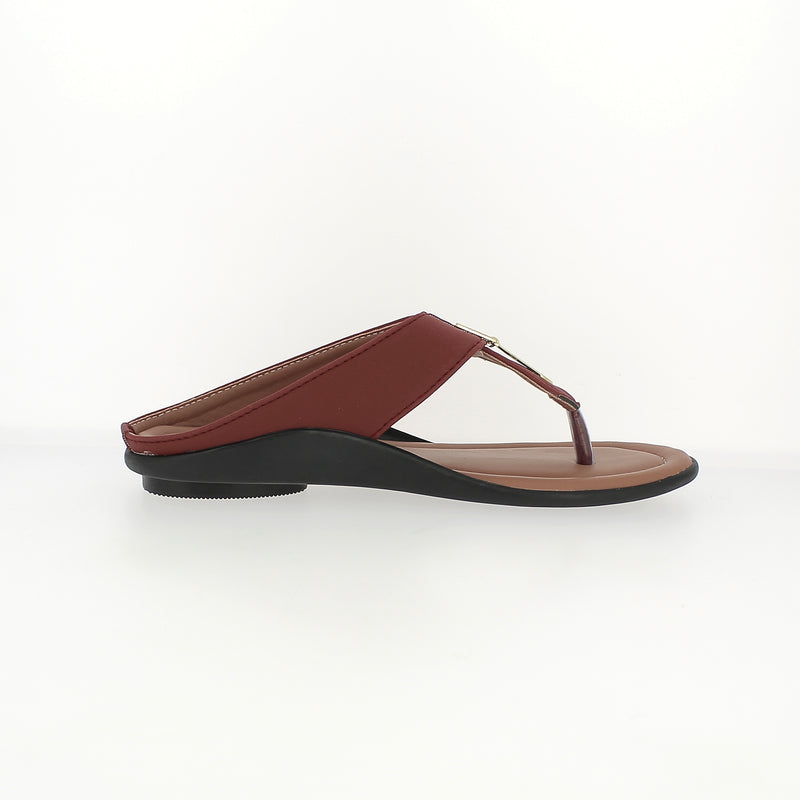 Samsons Women Casual T-Strap Slippers Maroon
