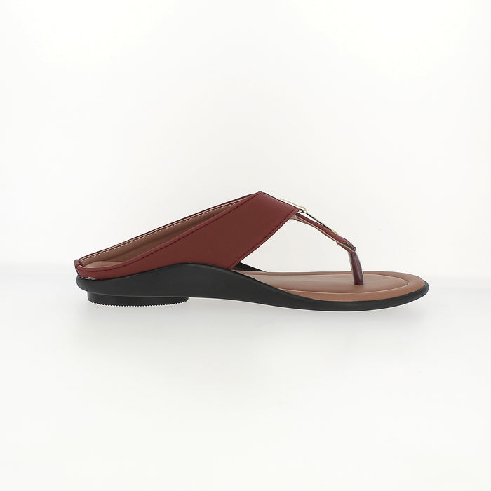 Samsons Women Casual T-Strap Slippers Maroon