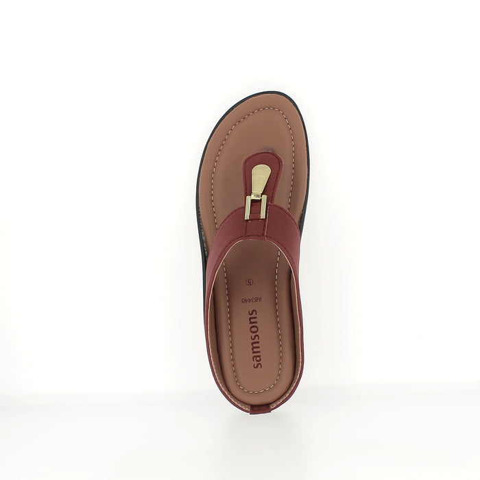 Samsons Women Casual T-Strap Slippers Maroon