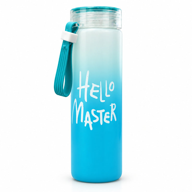 Hello Master Gradient Glass Water Bottle with Carry Strap – 1pc