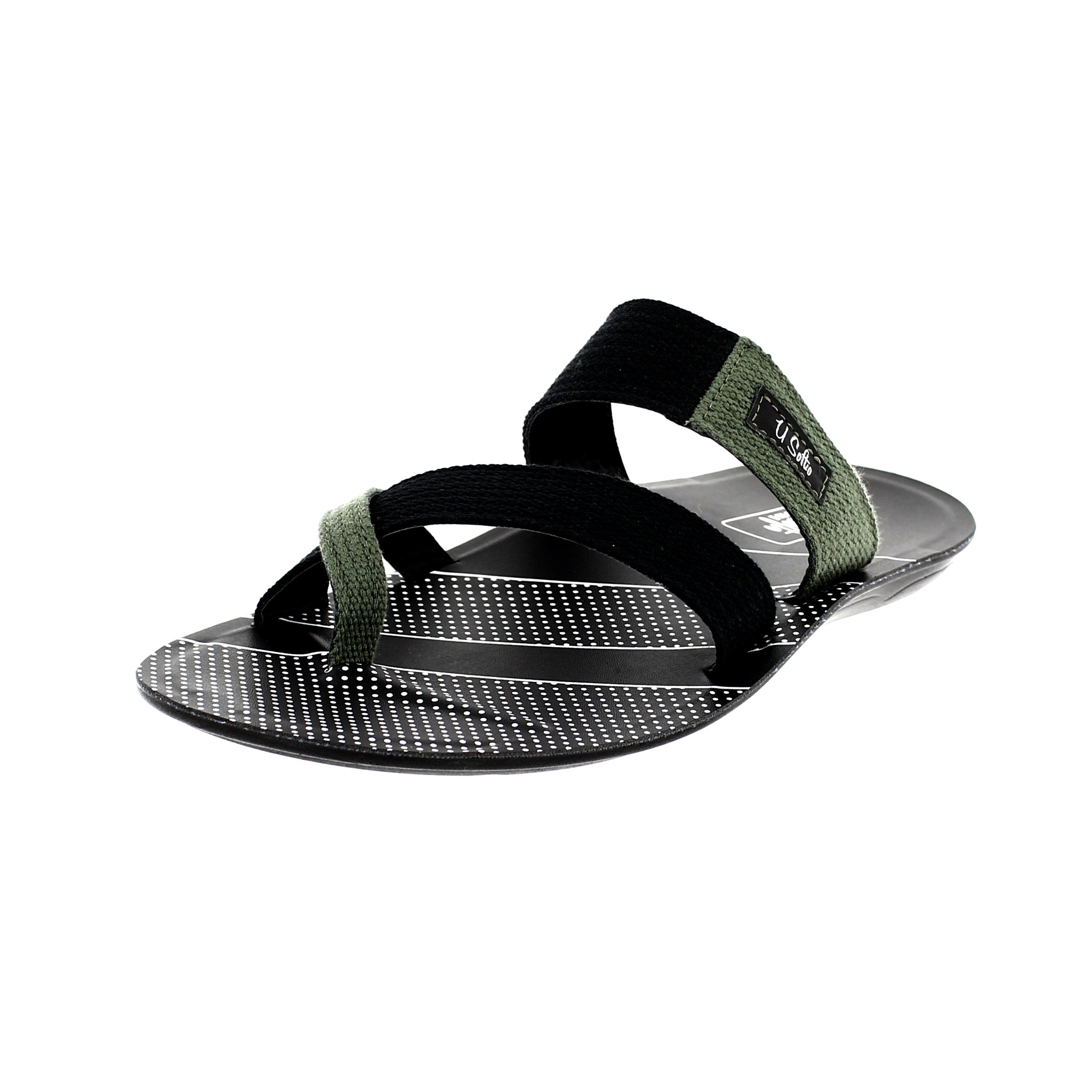 U Softo Men Casual Toe Ring Slippers Black