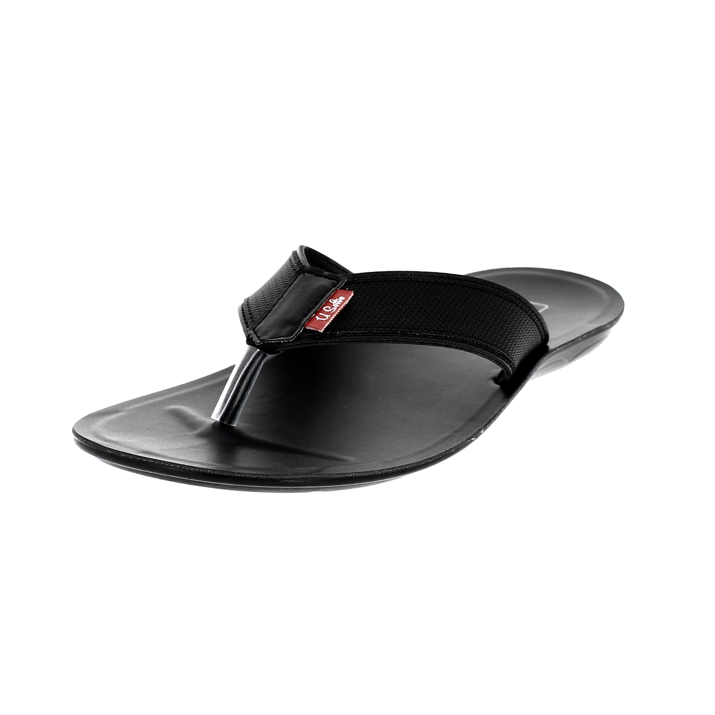 U Softo Men Casual V-Strap Slippers Black