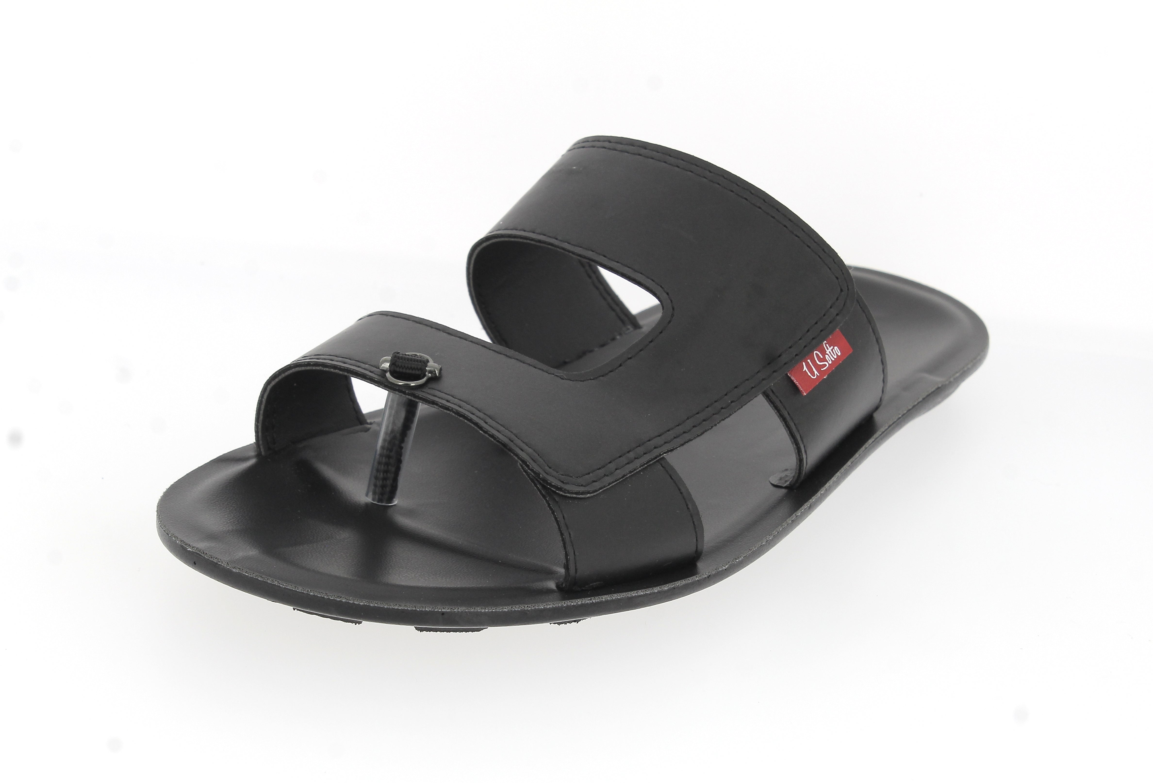 U Softo Men Toe-Ring Slipper Black