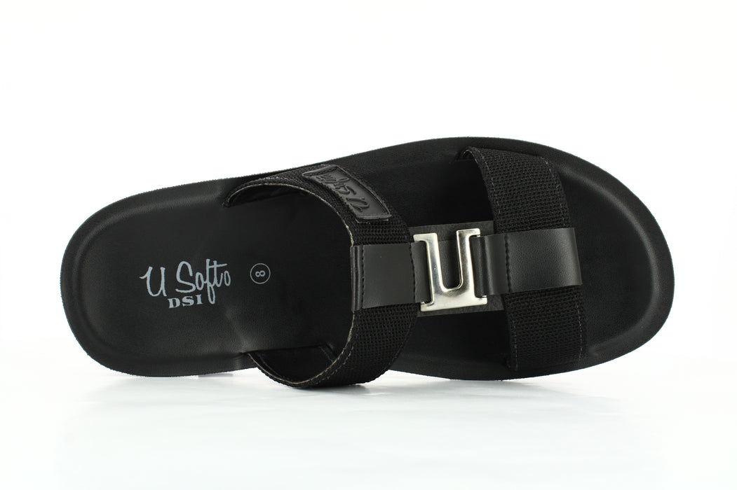 U Softo Men Toe Rings Slippers Black