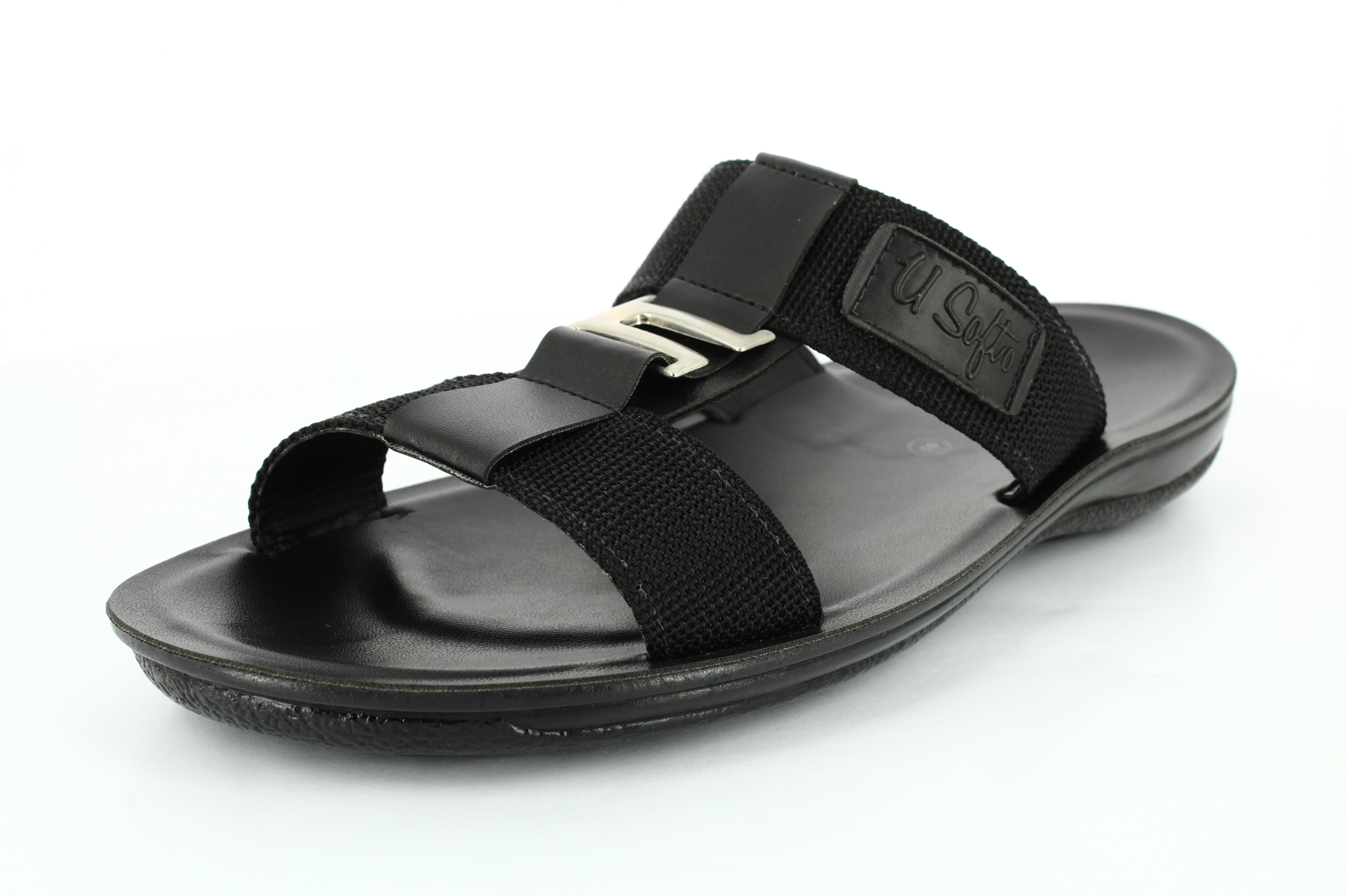 U Softo Men Toe Rings Slippers Black