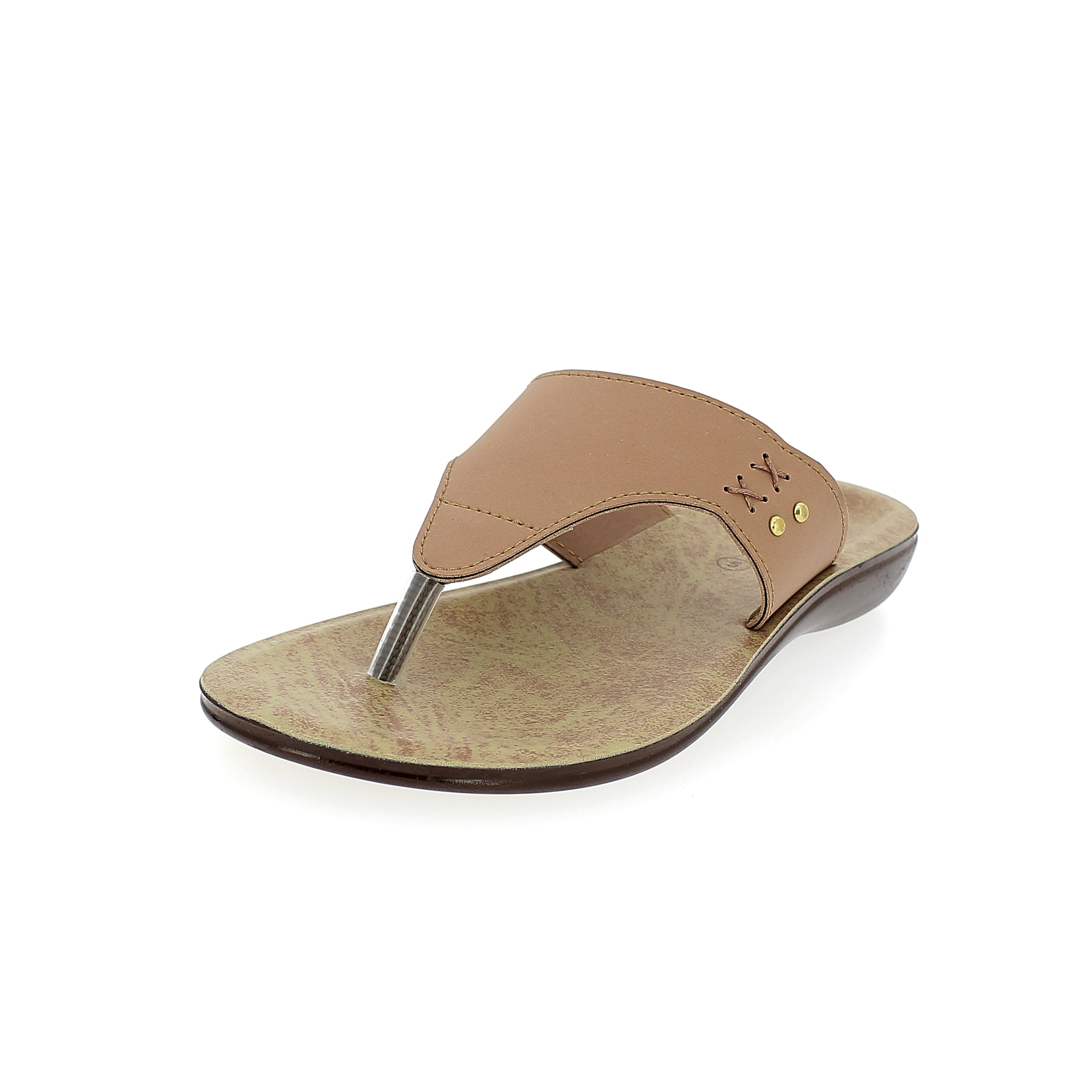 U Softo Women Casual T-Strap Slippers Beige