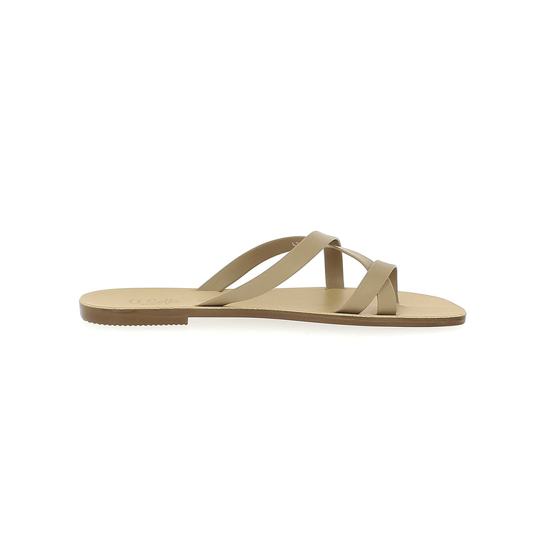 U Softo Women Casual Toe Ring Slippers Beige