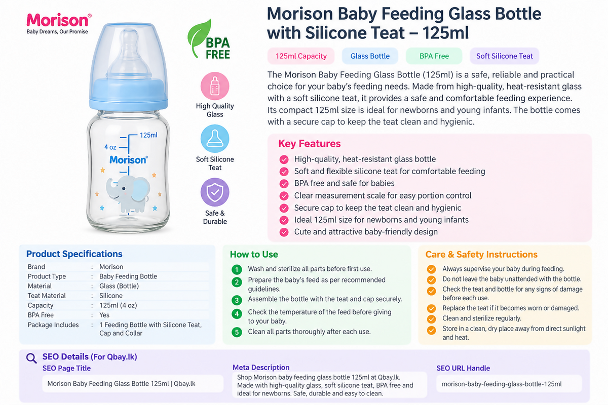 Morison Baby Glass Feeding Bottle with Dual Handles – 120ml | Pink & Blue