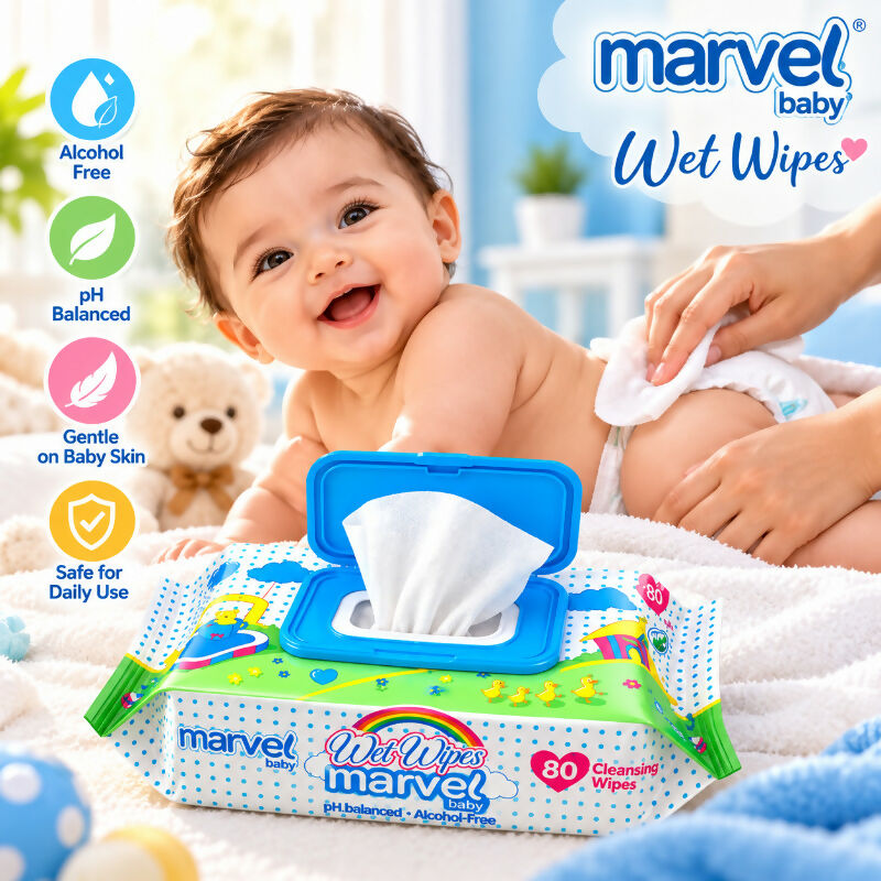 Marvel Baby Wet Wipes – 80 Pieces | Alcohol-Free & pH Balanced | Gentle Baby Care