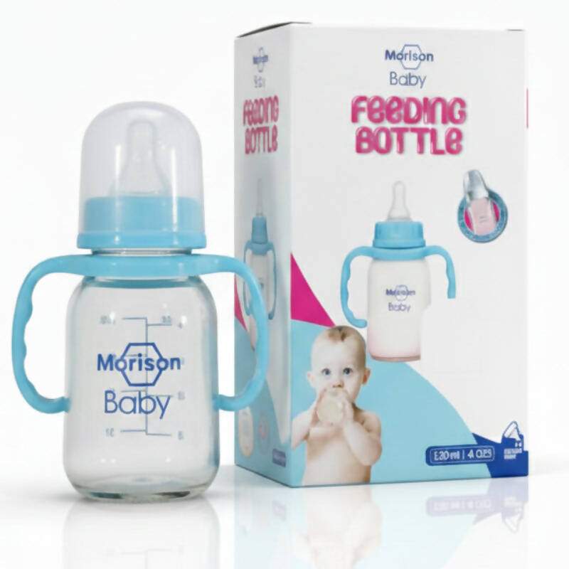 Morison Baby Glass Feeding Bottle with Dual Handles – 120ml | Pink & Blue
